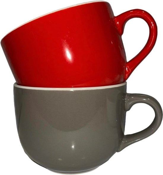 Set di 2 ciotole da colazione in ceramica, resistenti al forno a microonde e lavastoviglie, 450 ml, colore rosso
