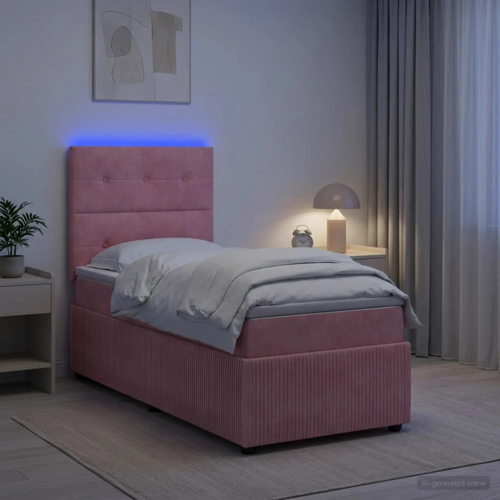 Letto Box Spring LED con Materasso Rosa 80 x 200 cm Velluto 3455962