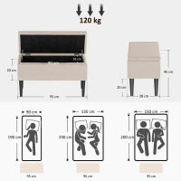 Panca Fondoletto con Vano Contenitore da 57L e Rivestimento Bouclé, 95x38x45 cm, Beige