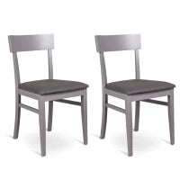 E-STYLO Sedia in legno laccato grigio scuro con seduta rivestita in similpelle, imbottita, 44cm X 45cm H. 82cm.