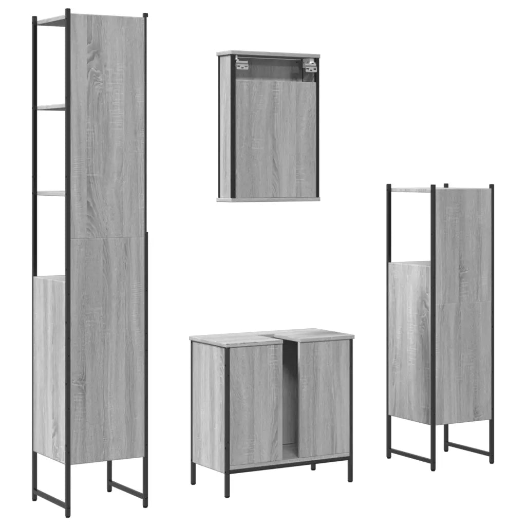 Set Mobili da Bagno | Armadio da bagno 4 pz Grigio Sonoma in Legno Multistrato