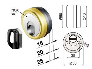 DEFENDER MAGNETICO MAG MONOLITO ANTIACIDO MR500 OTTONATO LUCIDO  ø mm.50x20h. 3 chiavi compatibile serr. Cipierre    DISEC