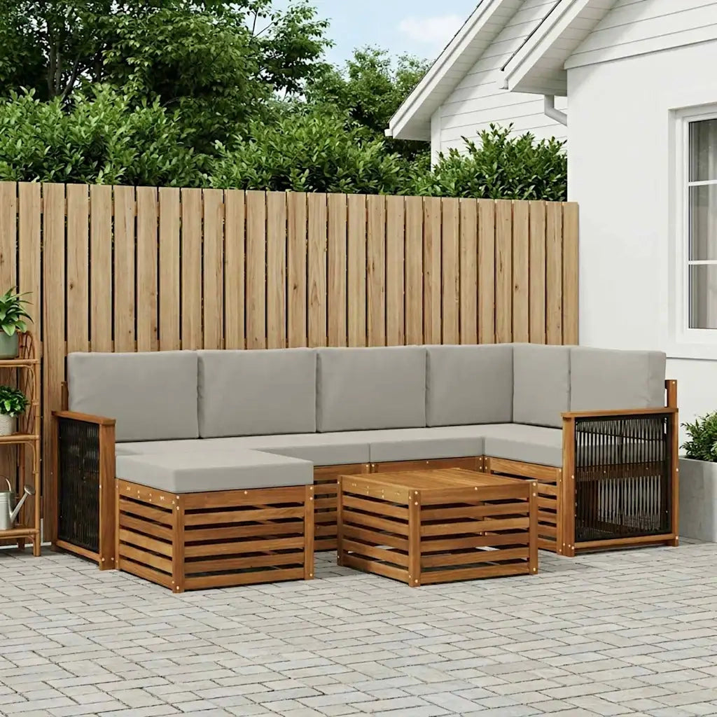 Set divano sezionale con cuscino 6 pcs Naturale e Grigio Chiaro