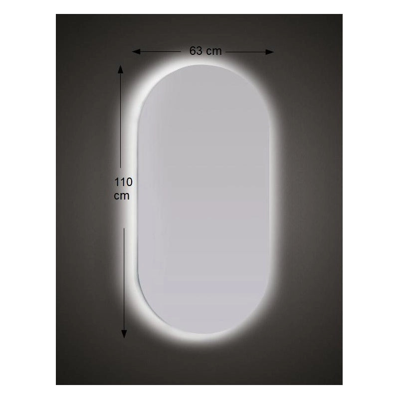 Specchio da Parete Sagomato 63x110 cm spessore 4 mm con Illuminazione a LED e Telaio in ABS Nero