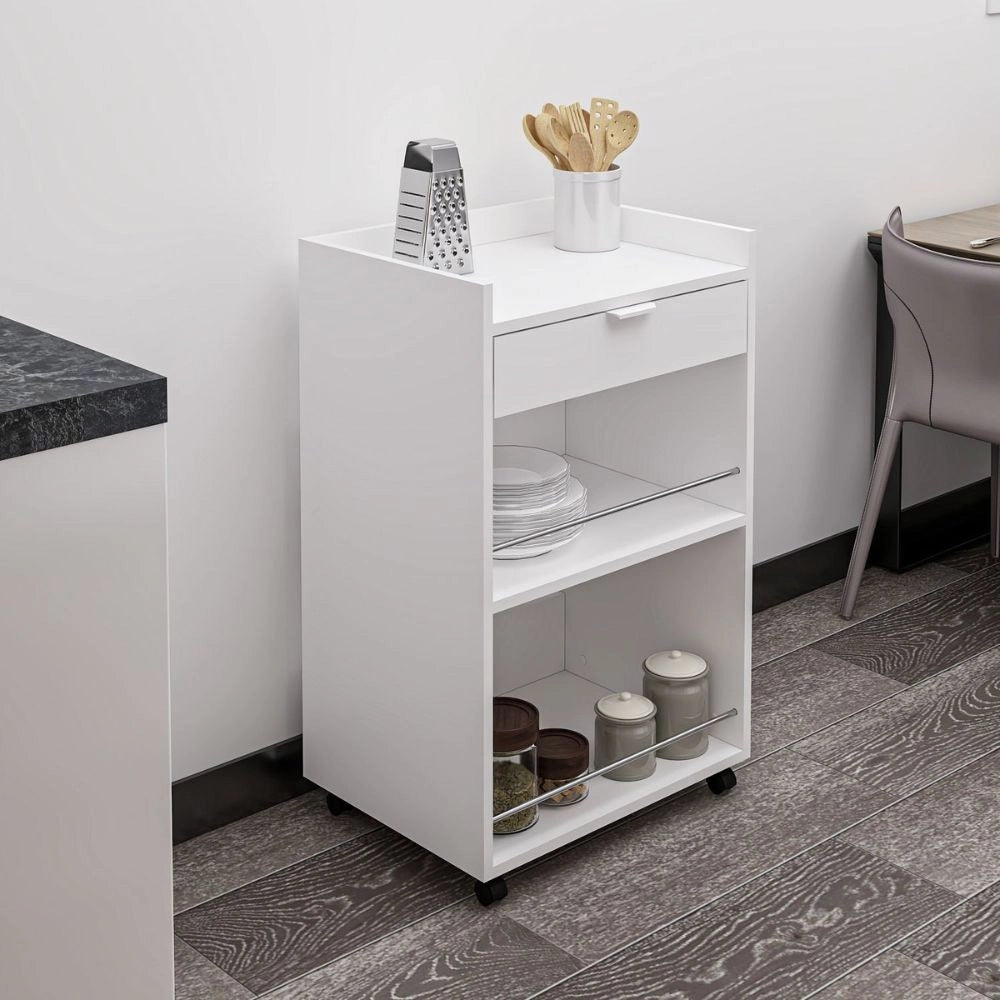 Carrello da cucina con cassetto e vani a giorno Liana bianco 60x45x95H