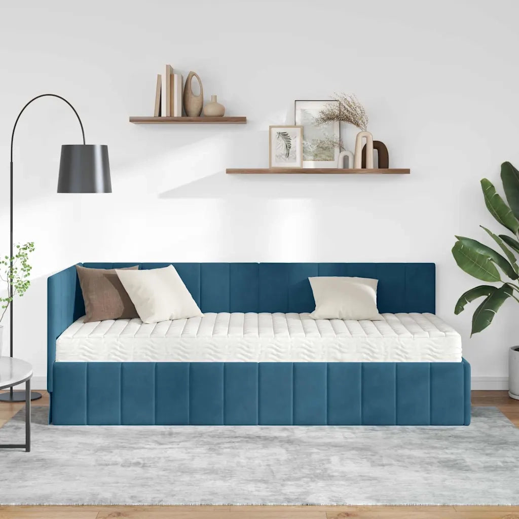 Struttura Letto Angolare con Materasso 2 pcs Blu Velluto