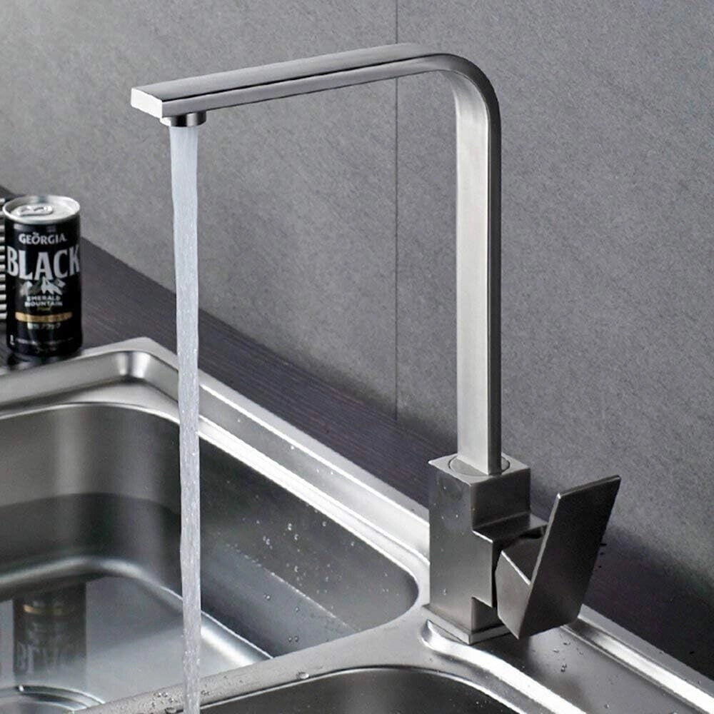 Trade Shop - Rubinetto Miscelatore In Acciaio Inox Satinato Canna Alta Lavello Per Cucina 52690 -