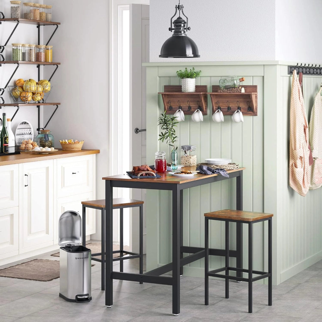 Set di 2 Sgabelli da Bar, Sedie da Pranzo Alte, per Cucina, Sala da Pranzo, Soggiorno, Stile Industriale, Marrone Vintage e Nero