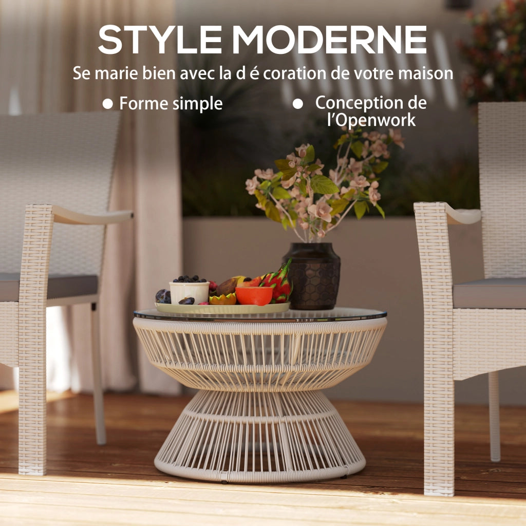 Tavolino da giardino rotondo ¨C zephmum ¨C in resina effetto rattan con piano in vetro temperato ?60x37 cm
