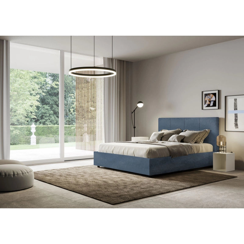 Letto imbottito Piazza e mezzo 130x210 cm Mika - Con rete,Microfibra,Blu