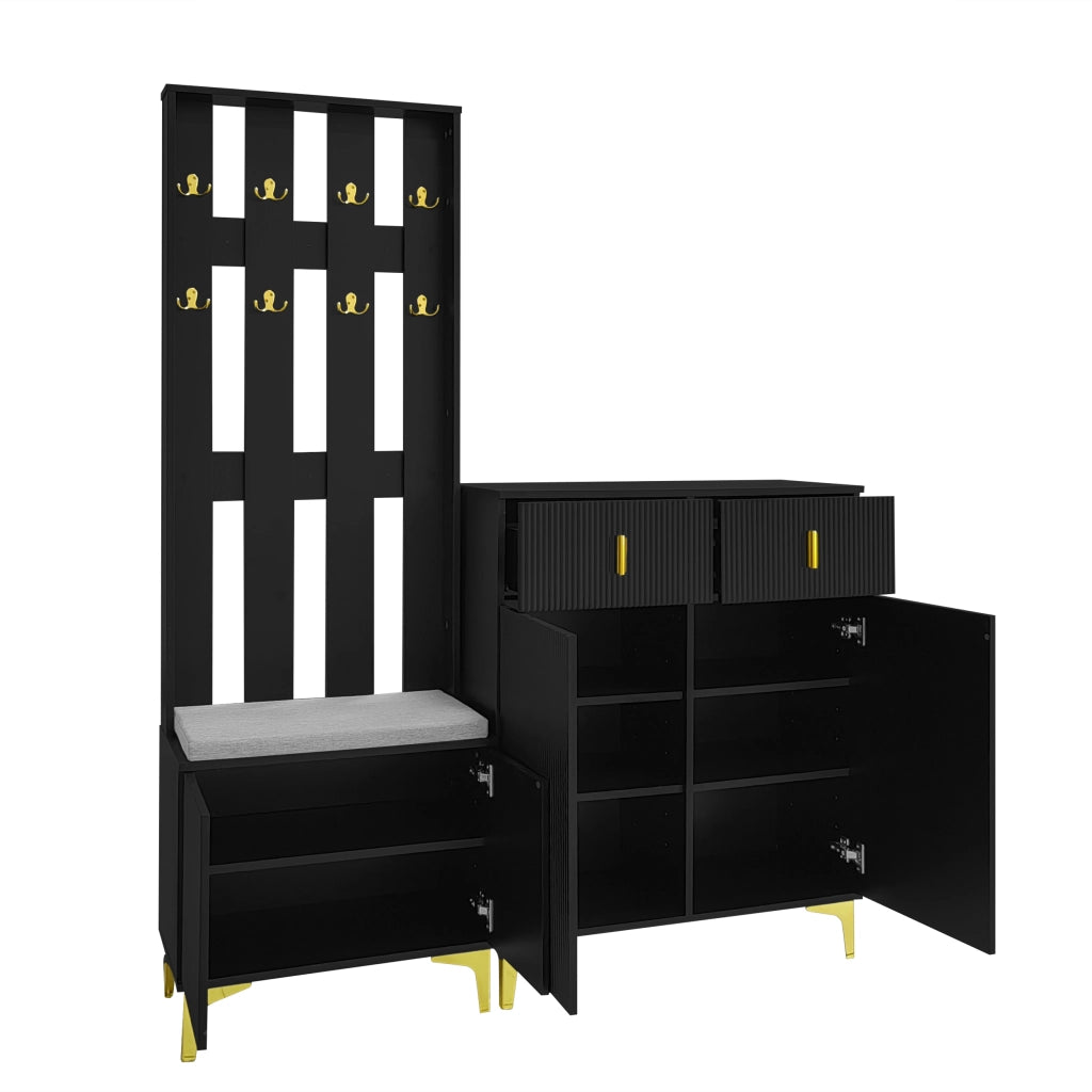 Set Ingresso con Scarpiera, Panca con Cuscino e Appendiabiti ¨C MINIMAL ¨C con Cassetti e Ante