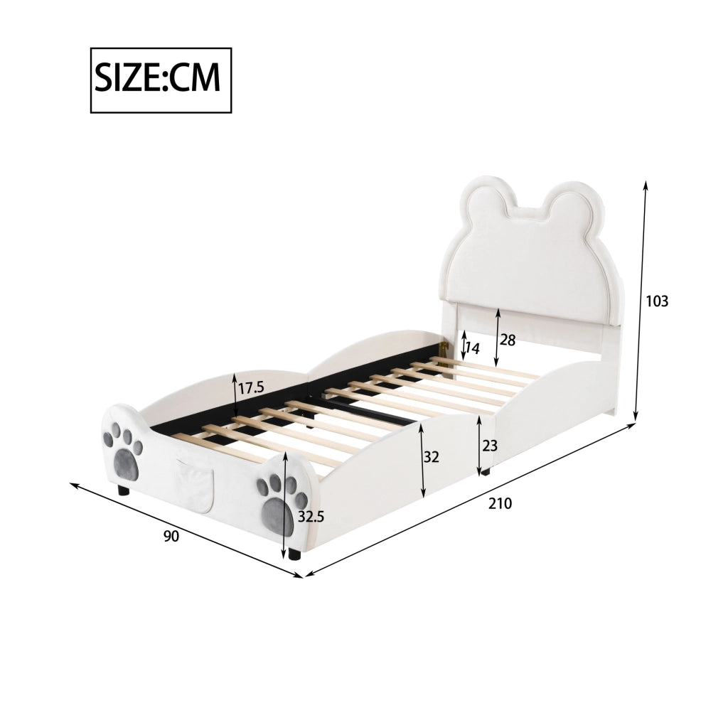 Letto imbottito per bambini a forma di orso 90x200 cm; bianco