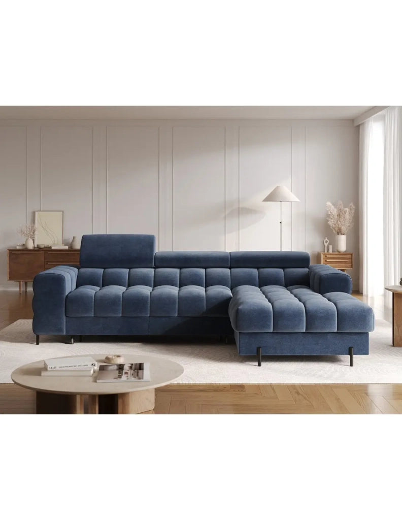 Divano ad angolo destro convertibile Blu design elegante 285x99x181cm FILTRO