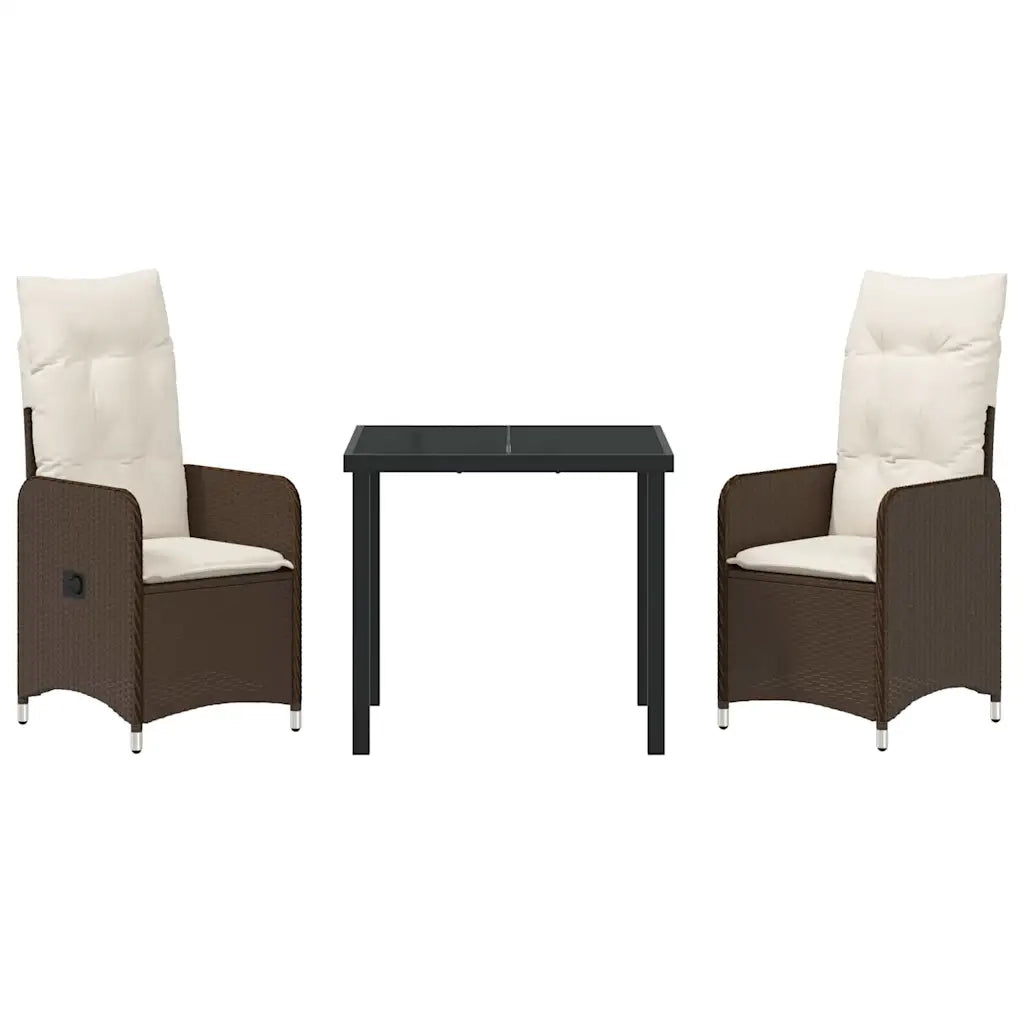 Set da Pranzo per Giardino con cuscino 3 pcs Marrone polyrattan 3379639