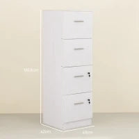 Armadio per Ufficio a 4 Cassetti con 2 Serrature e Barra Portadocumenti, in Legno, 40x42x130.8 cm, Bianco