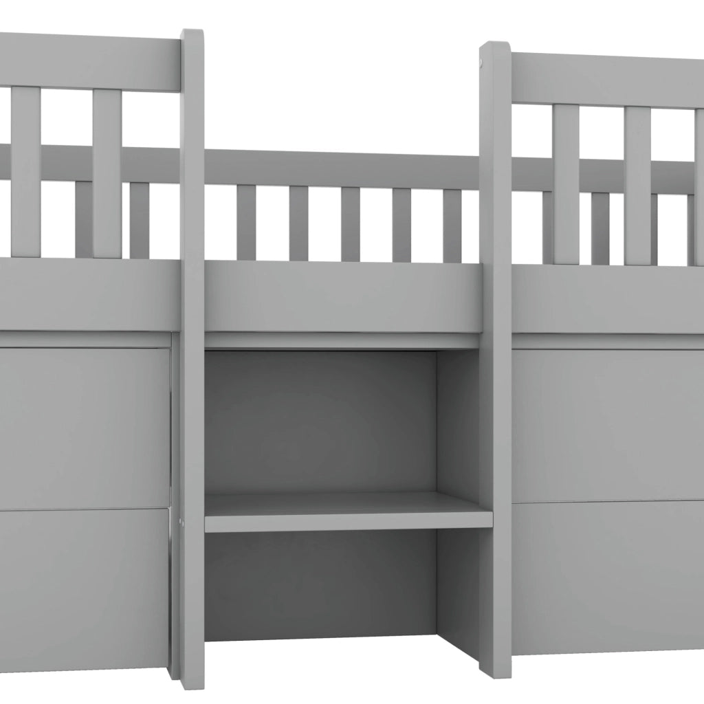 Letto semidivano 90x200 cm con 4 cassetti; sponde di sicurezza e scala; grigio