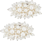 Bottone per Scarpe a Fiori - Fiori di Sposa Bianchi - Perle con Cristalli - Clip con Fermo Magnetico - Donna Ragazza - Perle - 3,8x6,3cm