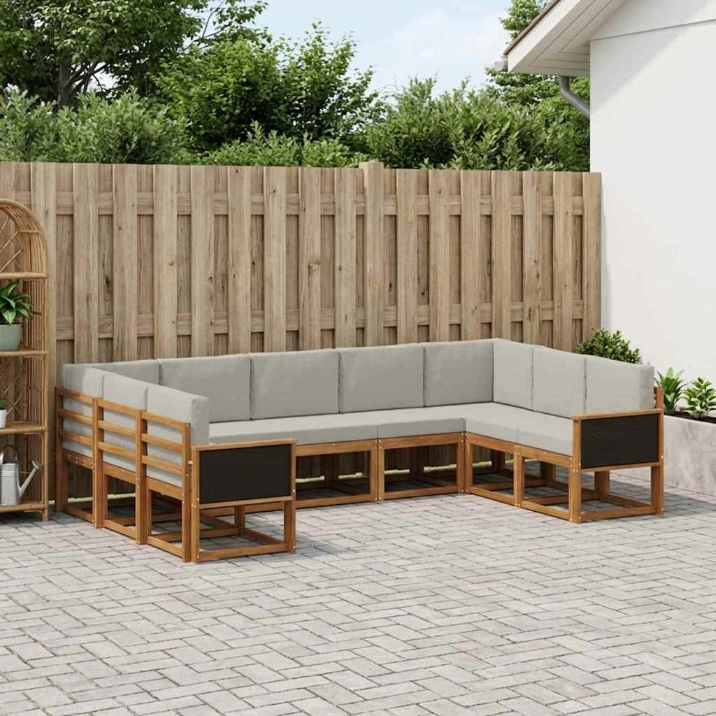 Set di divani da esterno 9 pz Naturale e Grigio Chiaro 3385522