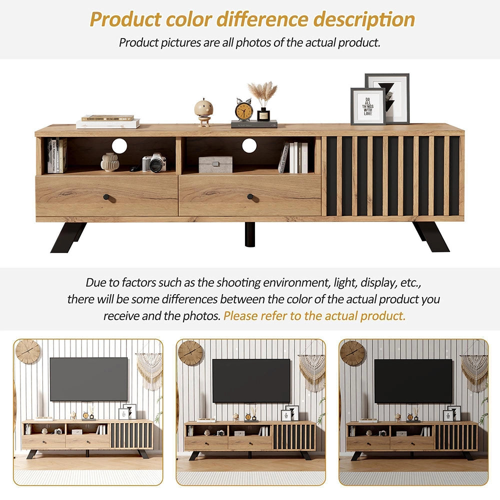 Mobile TV 150x38x44cm - Xylo - Piccolo, 2 Cassetti e 1 Anta, Colore Legno, fino a 60"