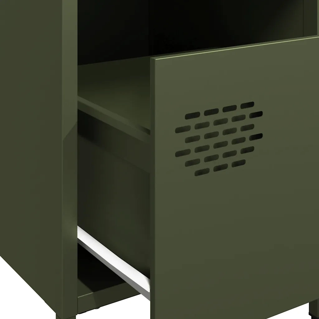 Set di 2 Comodini | Armadio da Notte | Mobiletto da notte Verde Oliva 35x39x43,5 cm in Acciaio
