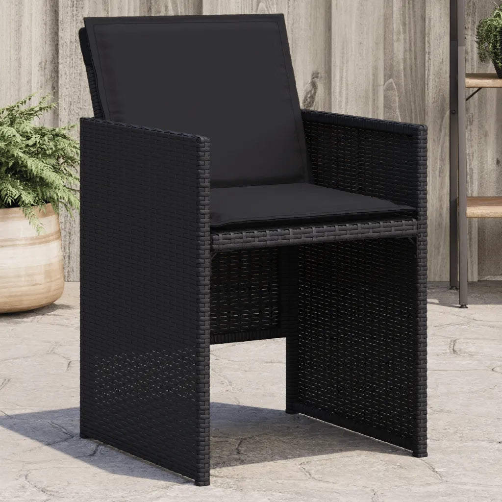 Sedie da Giardino con Cuscini 4 pz | Sedie da Esterno Nere in Polyrattan