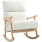 Poltrona Dondolo, Rivestimento in Tessuto Vellutato, Schienale Ergonomico, Capacità di 120 kg, 65L x 90P x 98H cm, Crema
