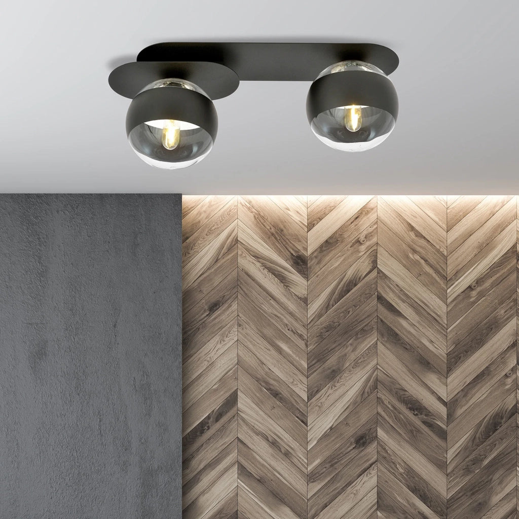 Plafoniera Minimal Teia Acciaio Nero 2 Luci E14 Ip20