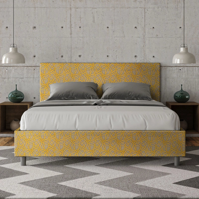 Letto imbottito Matrimoniale 160x210 cm tessuto Era Adele - Con rete,Giallo