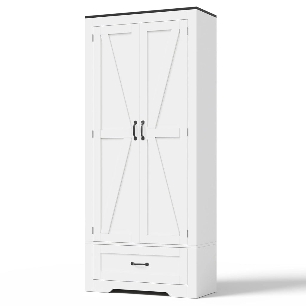 Armadio dispensa da cucina 80x35x183 cm con 2 ante e cassetto in MDF bianco