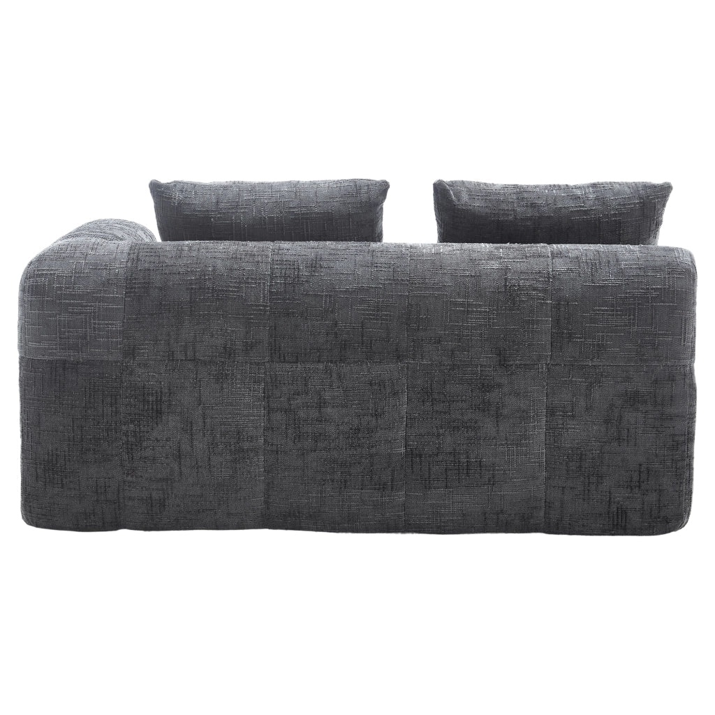 Divano 2 Posti Chaise Longue con Tasche Laterali e Cuscino, Design Ergonomico, in Ciniglia, Grigio, 158 × 90 × 60 cm