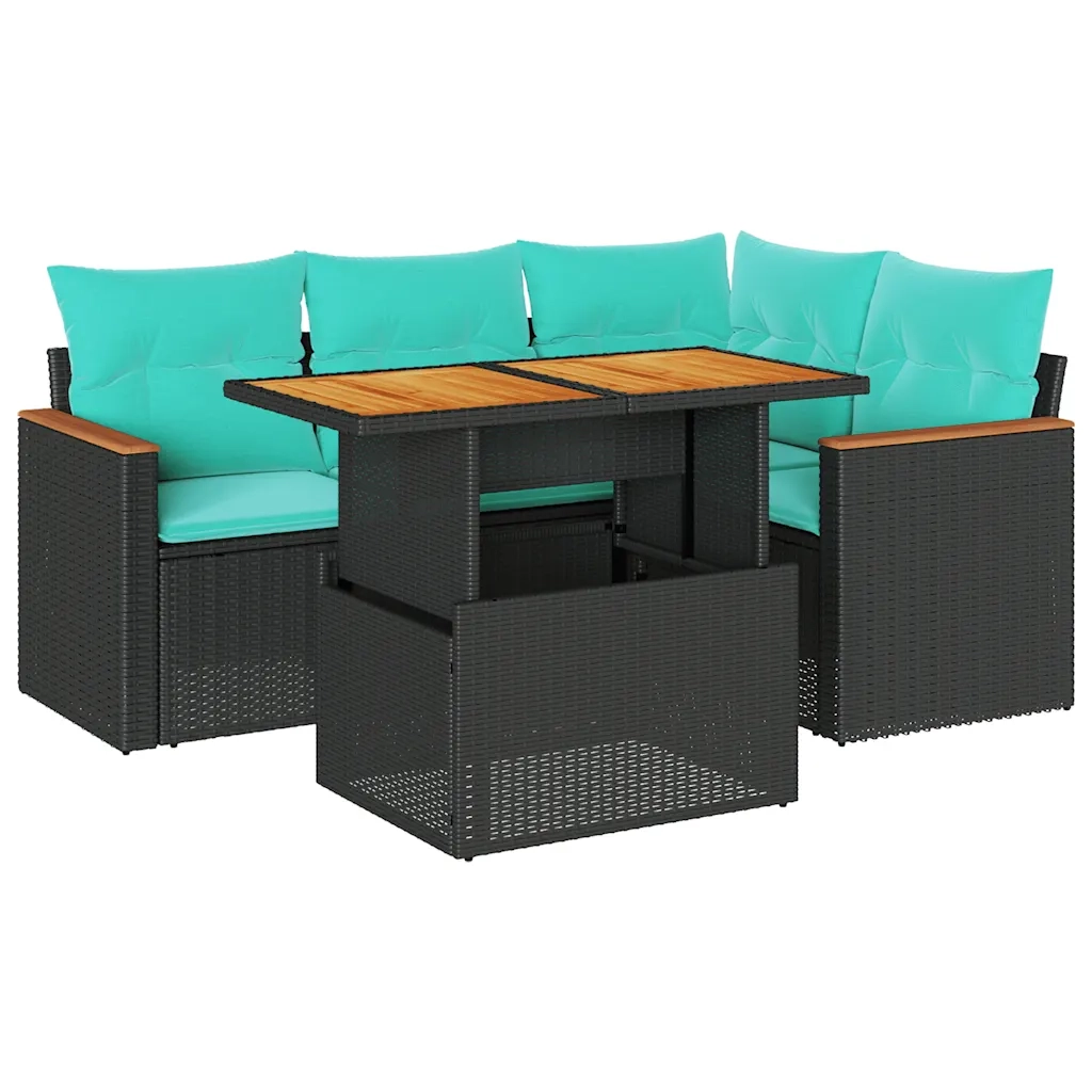 Set Divani da Giardino 5 pz con Cuscini in Polyrattan Nero