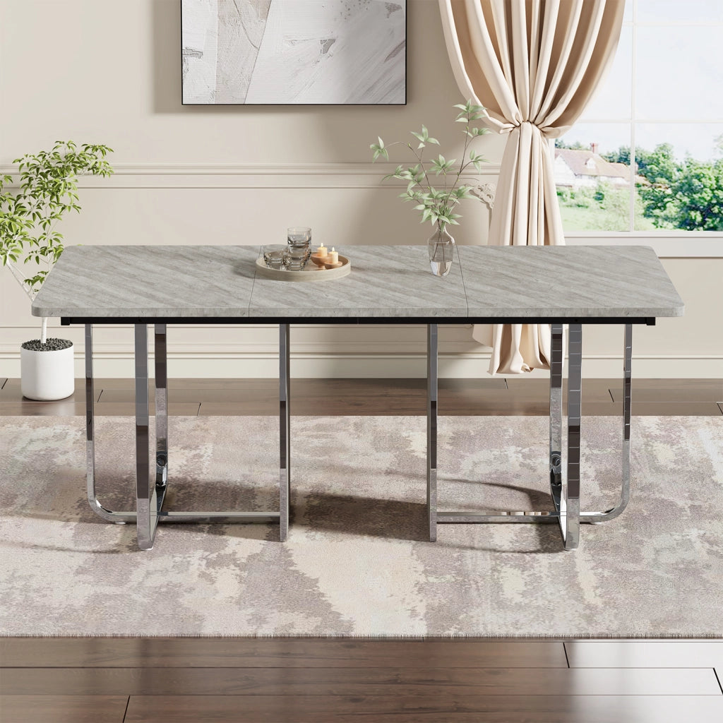 Tavolo da pranzo per 6-8 persone con gambe in metallo; Stile Moderno; in MDF e Metallo; 180×80×75 cm; Grigio