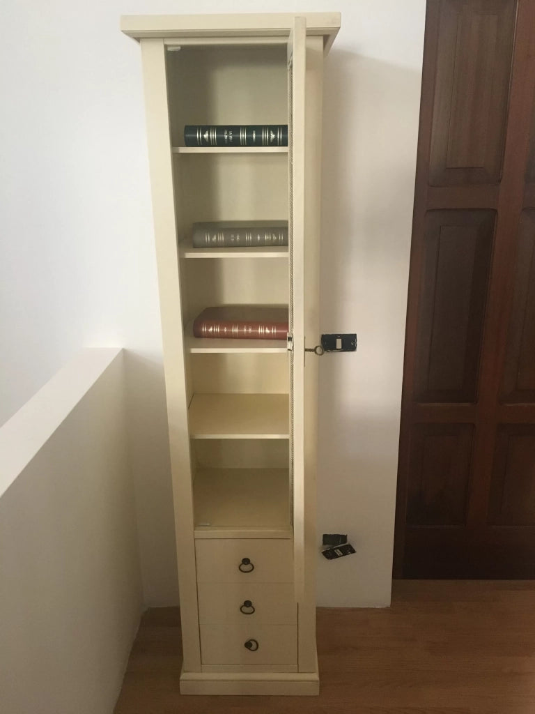 Vetrina libreria 1 porta legno avorio patinato 45x41x187 - Mobili 2G