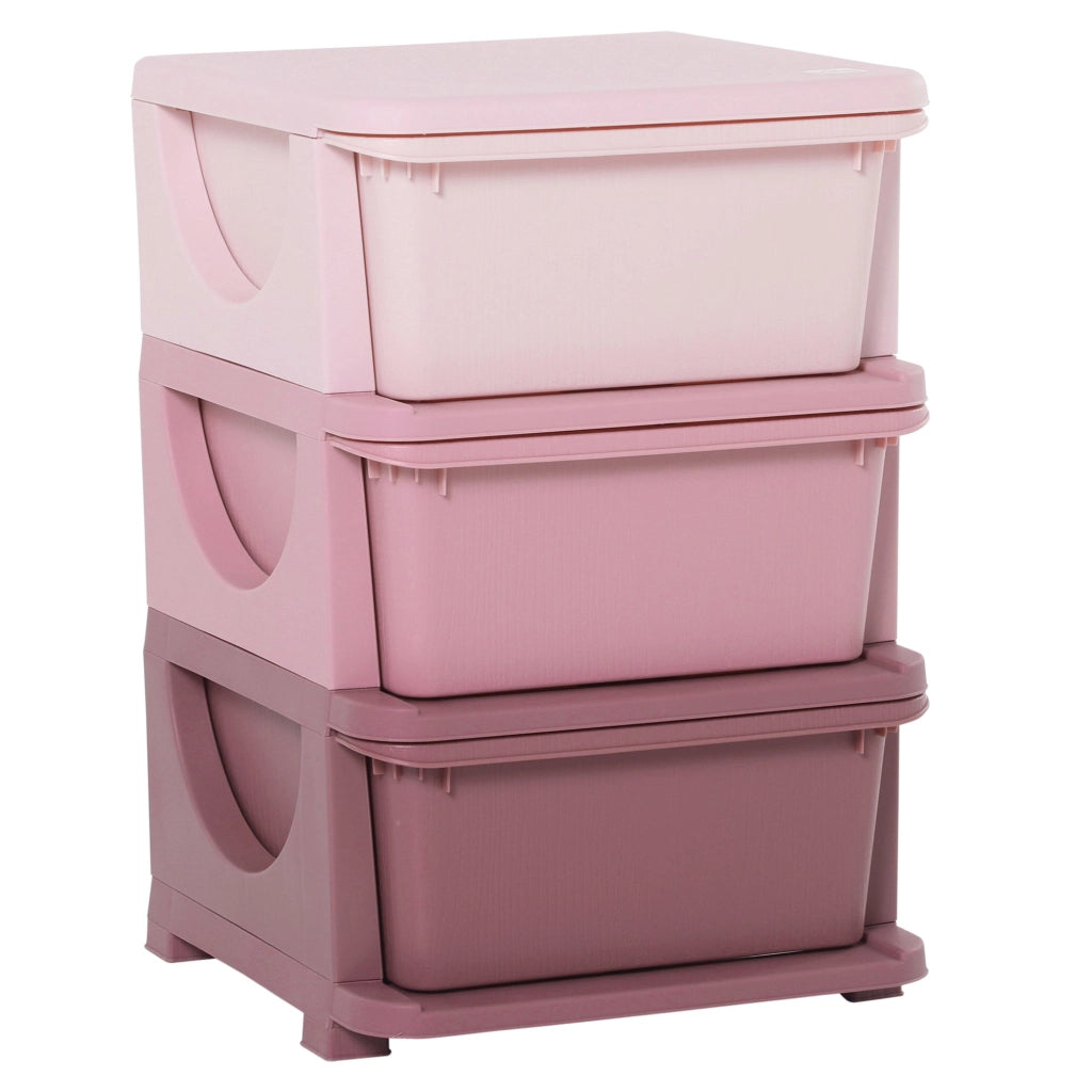 EasyComfort Cassettiera in Plastica Colorata per Cameretta con 3 Cassetti, Arredamento Casa e Asilo 37x37x56.5cm Rosa