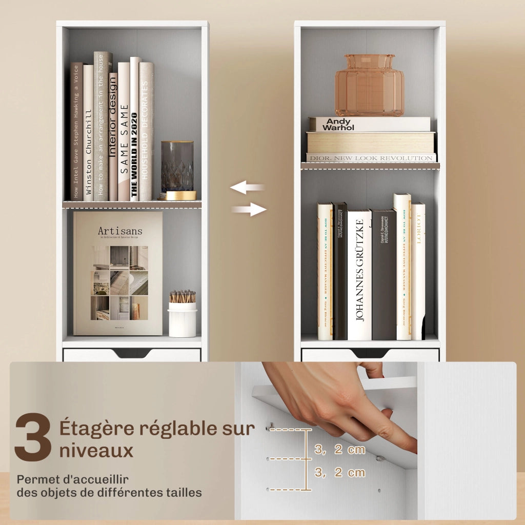 Libreria con cassetto e scomparti aperti ¨C zephmum ¨C bianco 30x24x158 cm