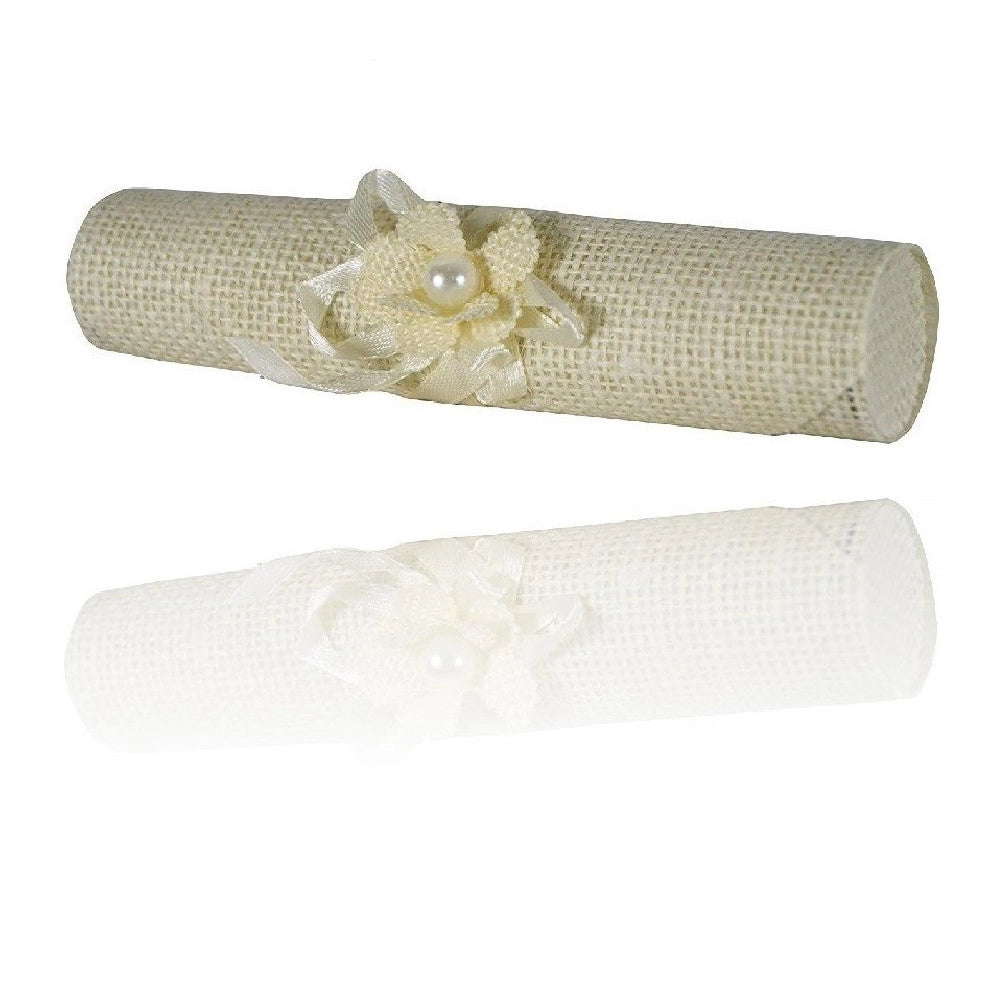 Trade Shop - Set 6 Pezzi Bomboniera Bomboniere Pergamena Juta Bianco Invito Portaconfetti -