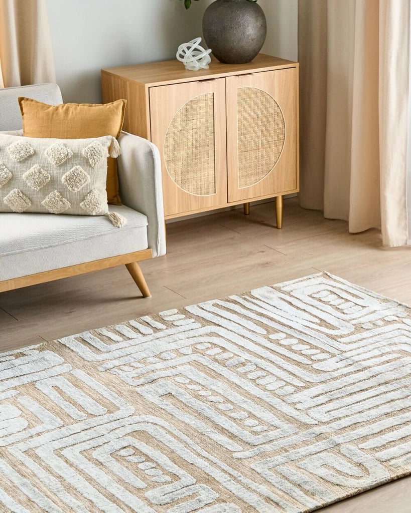 Tappeto da salotto moderno con motivo geometrico a tinta unita beige 160 x 230 cm camera da letto soggiorno