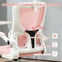 Sedia da Ufficio Regolabile e Reclinabile con Poggiatesta Rimovibile, in Tessuto a Rete, 60x59x114-122 cm, Rosa