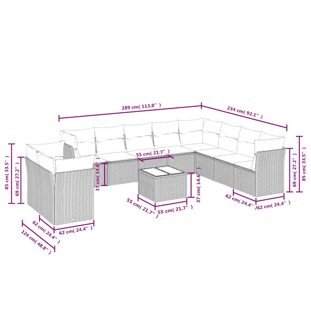 Set Divani da Giardino 11 pz con Cuscini Nero in Polyrattan 3217867