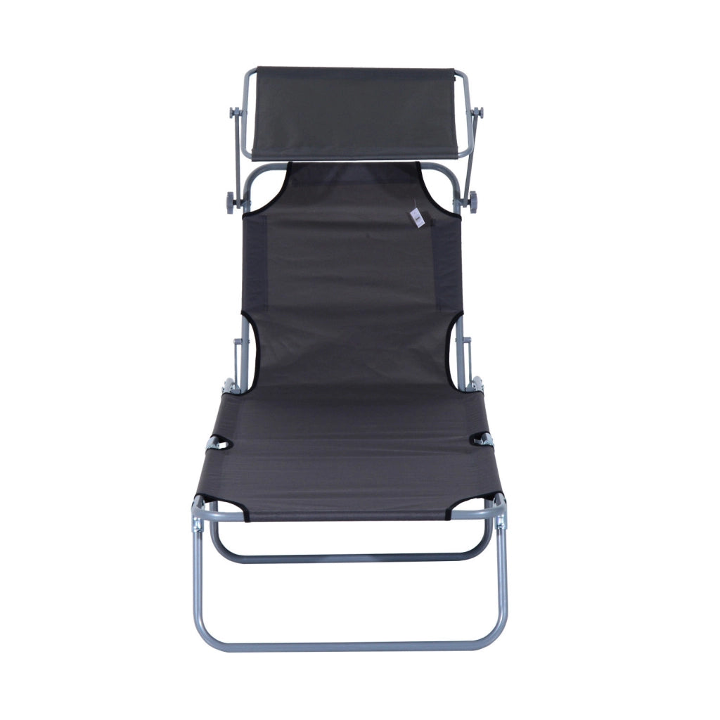 EasyComfort Lettino Prendisole da Giardino, Sdraio Pieghevole e Regolabile con Tettuccio in Tessuto Grigio, 187x58x36cm