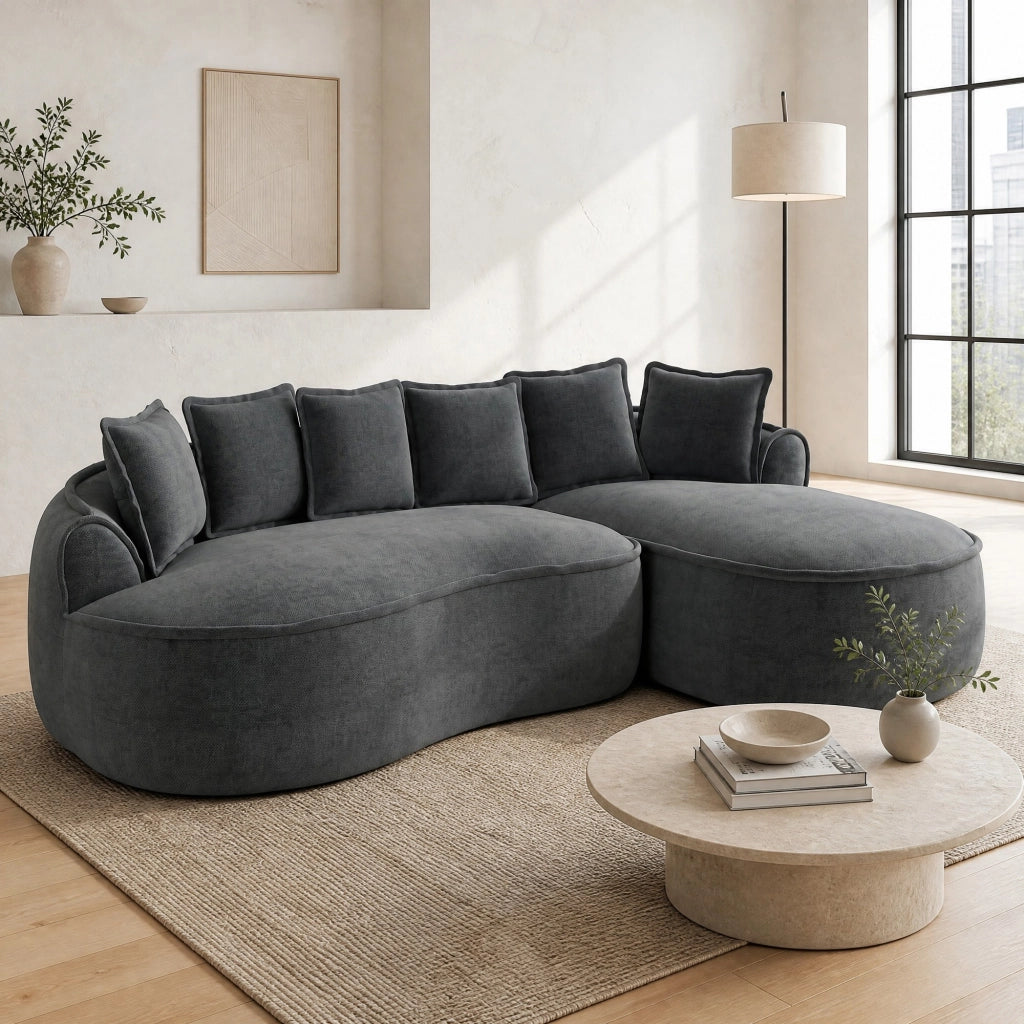 Divano modulare angolare con chaise longue 252x164x67 cm in ciniglia grigia; senza montaggio