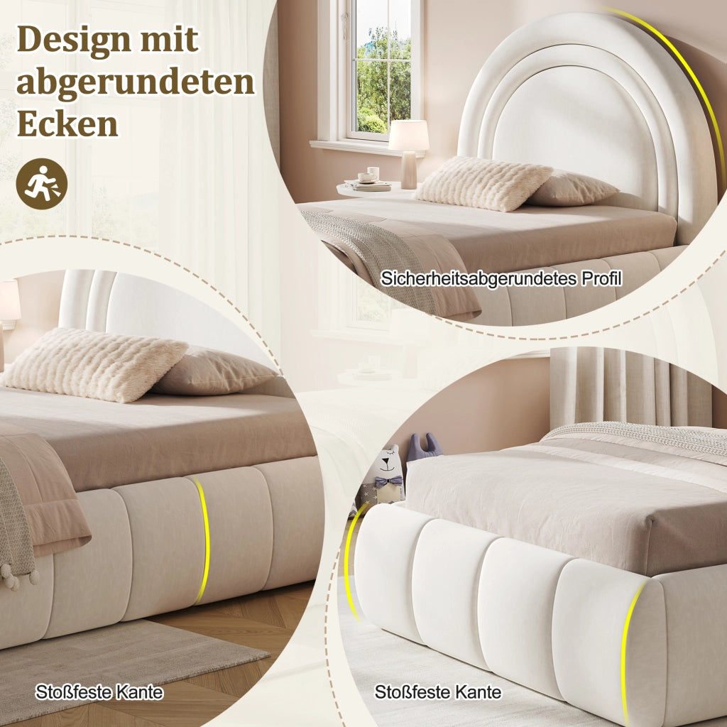 Letto per bambini 90 × 200 cm con contenitore idraulico, testiera imbottita, senza materasso, velluto beige