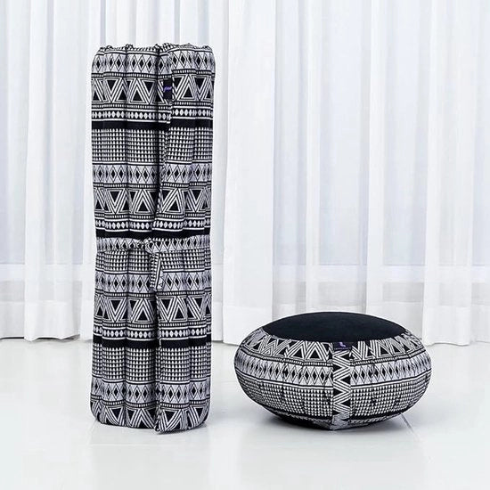 Set di cuscini per meditazione - 1 cuscino zafu rotondo e 1 tappeto zabuton quadrato pieghevole riempito con kapok ecosostenibile