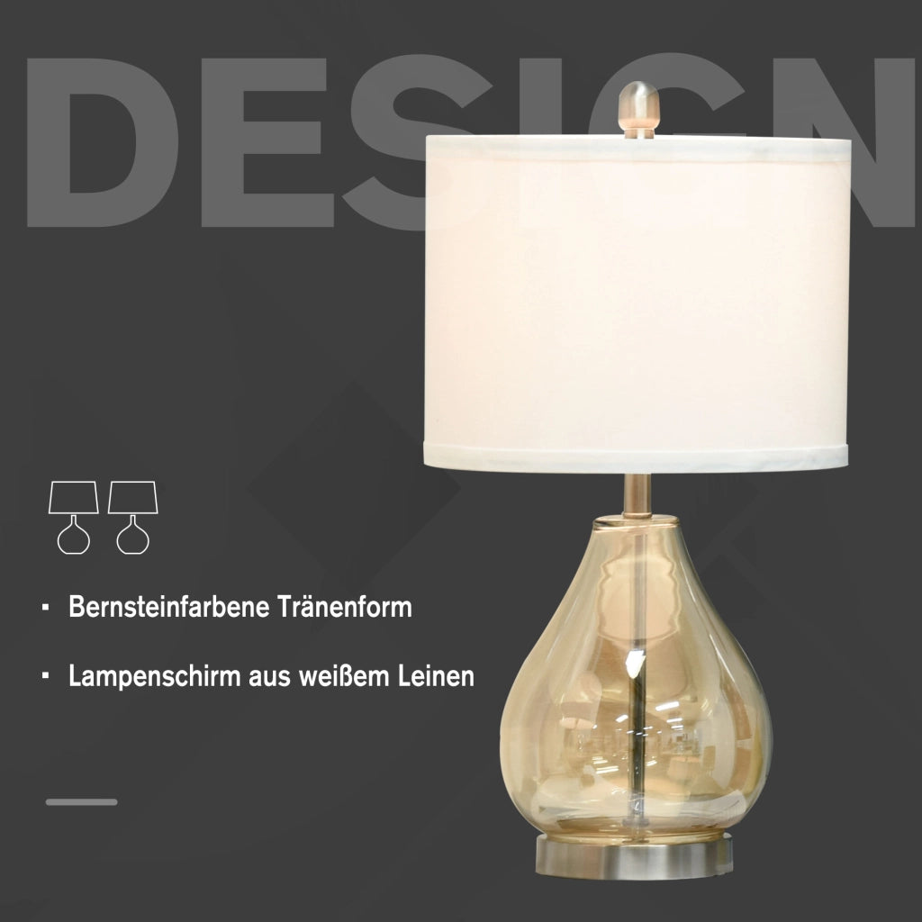 Lampada da tavolo con paralume in lino e gambo in vetro ¨C Minimal ¨C Bianco