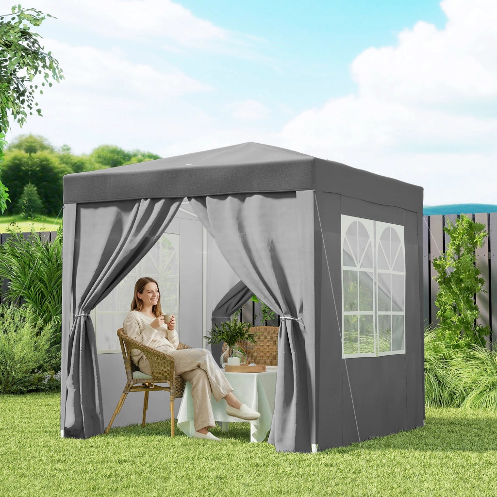Gazebo Pieghevole 2x2 m con 4 Pareti Rimovibili in Metallo e Poliestere Grigio