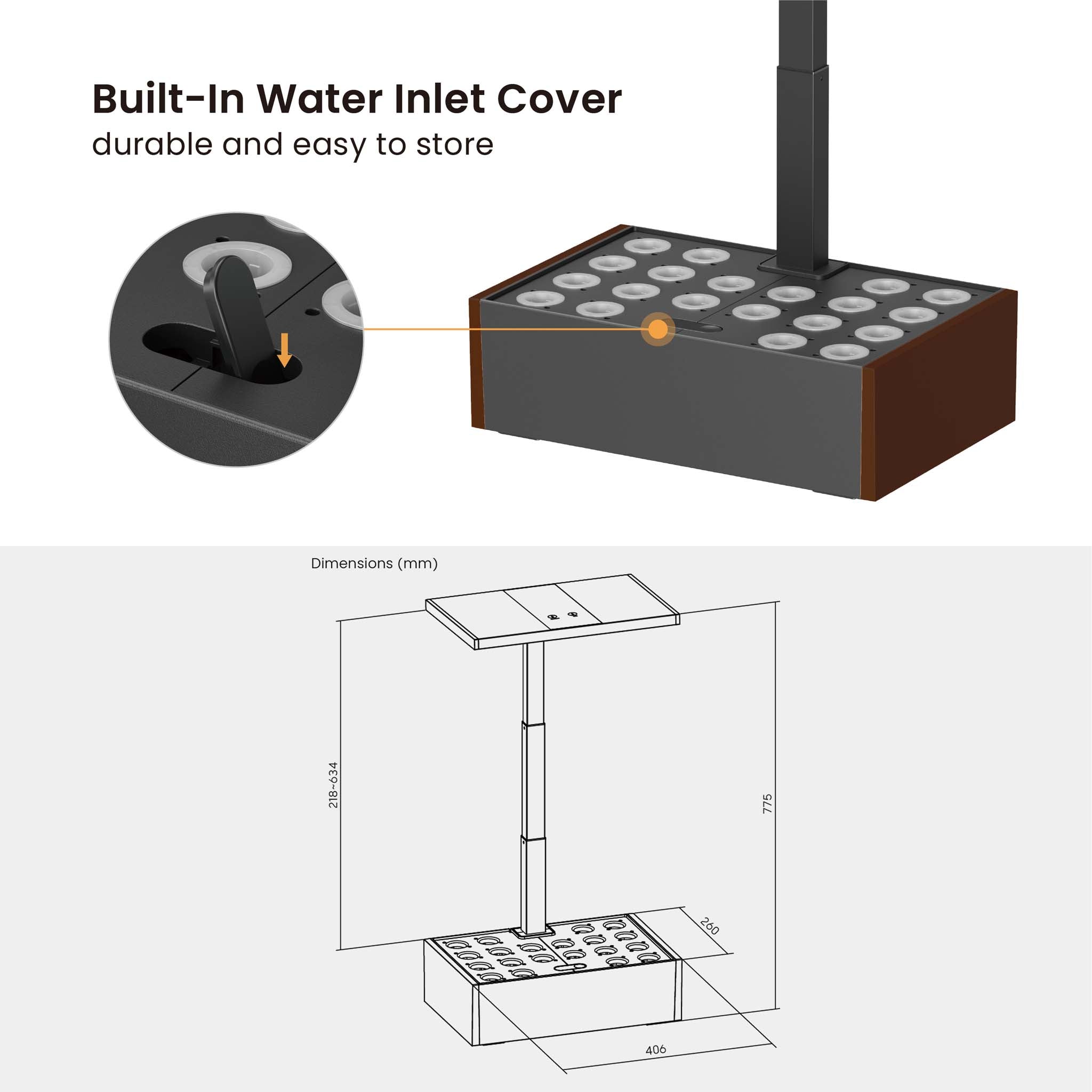 Serra idroponica, set per coltivazione idroponica in casa, con pannello di controllo e LED, serbatoio acqua 9,8 l, altezza regolabile, marrone