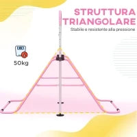 Sbarra Ginnastica Artistica per Bambini ad Altezza Regolabile con 2 Anelli, in Acciaio, 148x105x88-128 cm, Rosa
