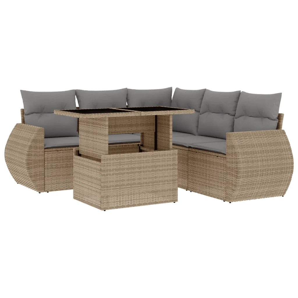 Set Divano da Giardino 6 pz con Cuscini Beige in Polyrattan
