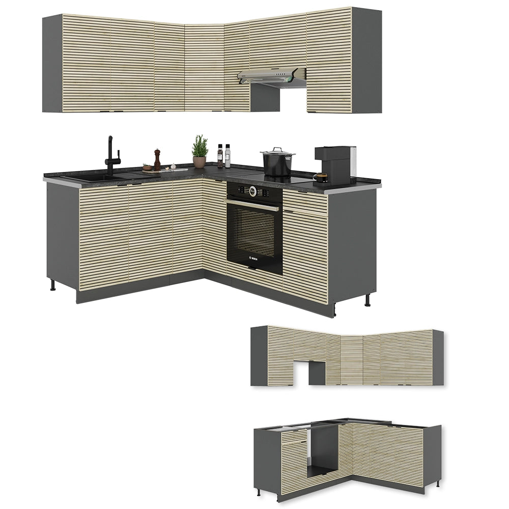 Vicco Cucina angolare completa Pannello in rovere/antracite 160 x 190 cm , PL Marmo
