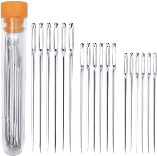 Set di 18 aghi per cucire con grande occhio - diverse misure di aghi per cucire e ricamare.